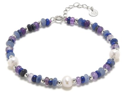 Náramek inspirovaný hvězdnou nocí aventurín, ametyst, lapis lazuli a perly