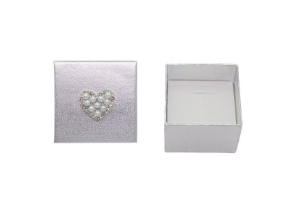 Dárková krabička na šperky 5 x 5 cm - stříbrná srdíčko
