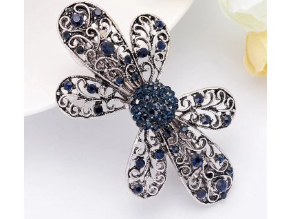 Elegantní spona do vlasů ve tvaru mašle s tmavě modrými krystaly