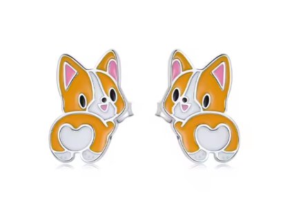 Puzetové náušnice ve tvaru psa Corgi - Stříbro 925