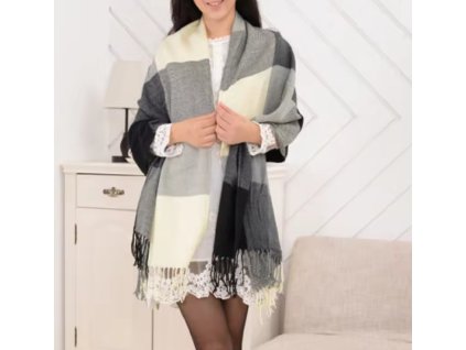 Dámská jemná široká šála s geometrickým vzorem v šedých tónech