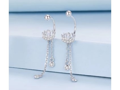 Stříbrné náušnice s lotosovým květem s řetízky – Stříbro 925