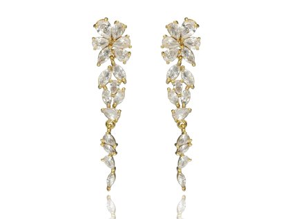 Náušnice YVON s prodlouženým květinovým detailem ze zirkonie ve zlaté barvě