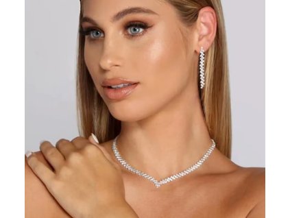 Postříbřená souprava náušnic a náhrdelníku s vrstvenými krystaly