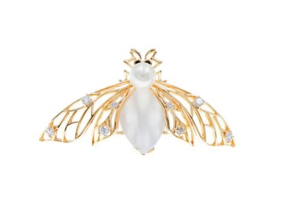 Pozlacená brož ve tvaru včelky s opálem, perlou a krystaly