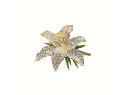 Pozlacená brož ve tvaru květu lilie s krystaly