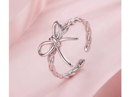 Stříbrný dámský prsten s pleteným designem a mašlí - Stříbro 925