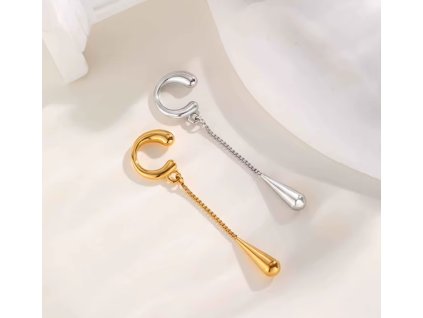 Klipsová náušnice na jedno ucho z nerezové oceli s řetízkem