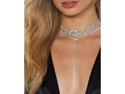 Třívrstvý choker náhrdelník s krystaly a střapcem