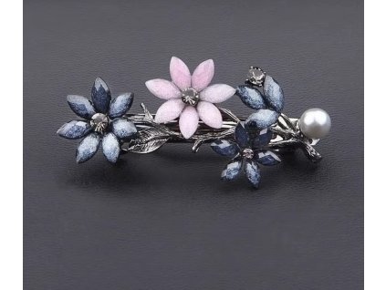 Spona do vlasů s květy a perlou