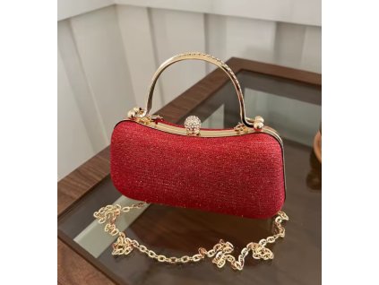 Červená třpytivá kabelka přes rameno s tvarovaným pevným uchem