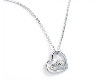 Jemný stříbrný náhrdelník srdce s motivem hor ze stříbra 925