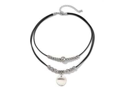 Designový vrstvený náhrdelník s medailonkem a ocelovými korálky