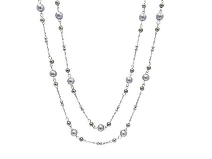 Elegantní víceřadý náhrdelník s šedými perlami a stříbrnými detaily