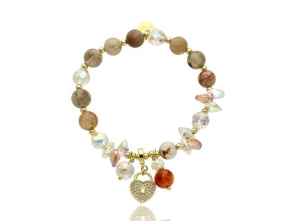 Náramek LOVELY STONES v teplých tónech s minerály a srdíčkem 1