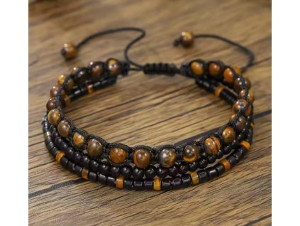 Vrstvený pánský náramek s přírodními korálky v hnědočerné barvě