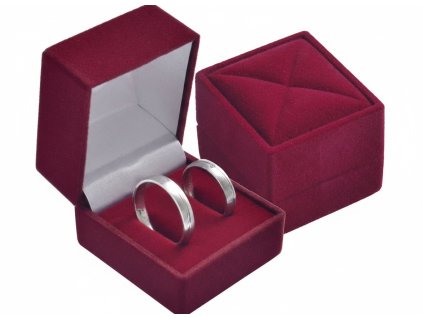 Sametová dárková krabička na náušnice a snubní prsteny – bordó
