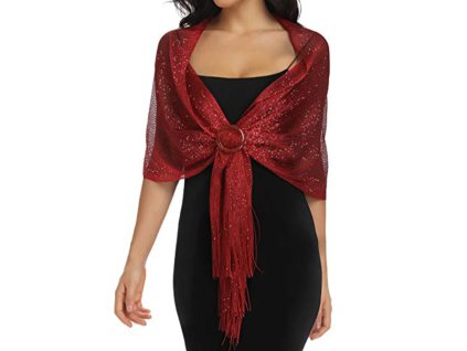 Večerní slavnostní třpytivá vínová šála přes ramena – elegantní dámský doplněk