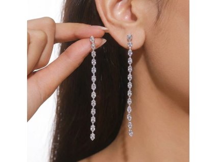 Dlouhé geometrické náušnice se zirkony – stříbrné