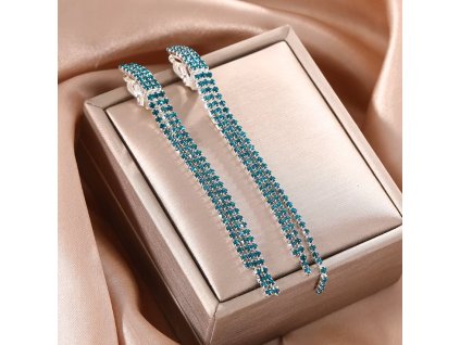 Elegantní dlouhé klipsové náušnice s krystaly – stříbrné, zelené krystaly