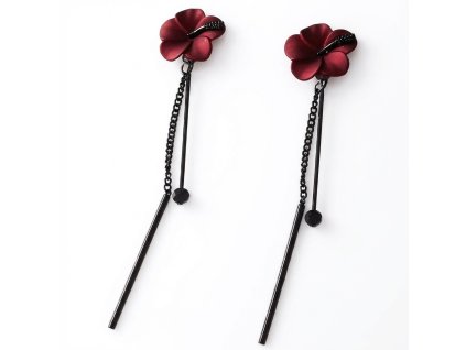 Dlouhé visací náušnice Růže s černými řetízky