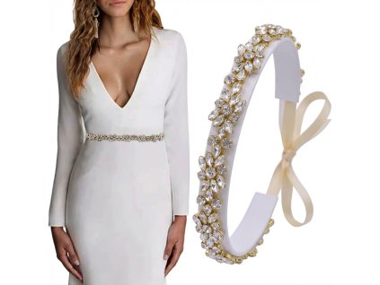 Zlatý svatební opasek s broušenými krystaly