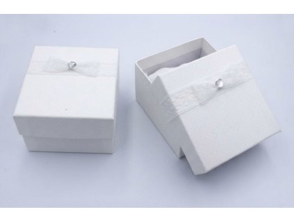Dárková krabička na šperky s krajkou a kamínkem - bílá