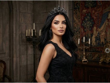 Elegantní stříbrná tiára s černými kameny