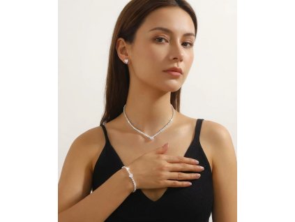 Svatební souprava šperků se srdíčky – náhrdelník, náramek a náušnice