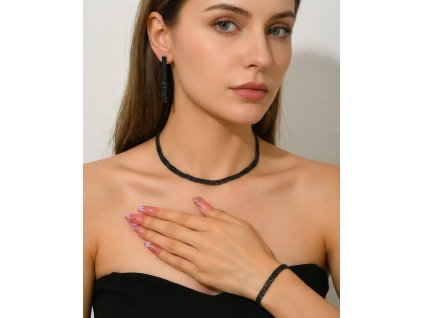 Černá souprava šperků s krystaly – náhrdelník, náramek a náušnice