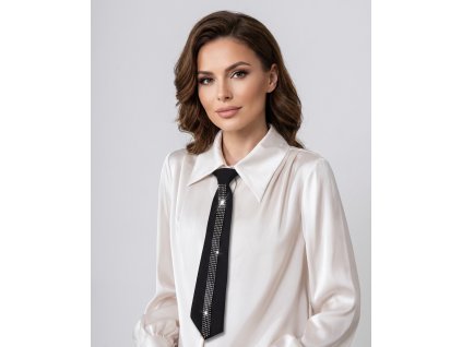 Elegantní černá lazy kravata s kamínky