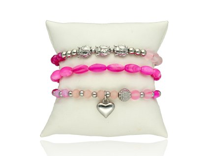 ruzovy set naramku s musli a srdcovym detailem 1