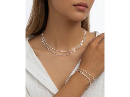Postříbřená souprava náhrdelníku a náramku Paperclip