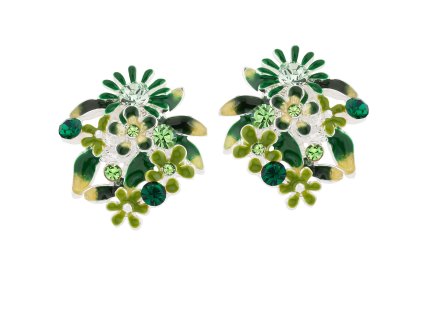 Náušnice se zelenými květy z kolekce Blossom Colibra postříbřené