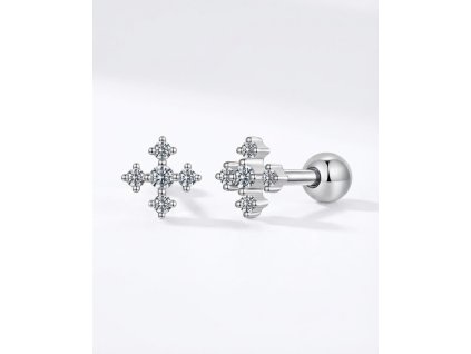 Elegantní náušnice kříž - Stříbro 925 s moissanitem