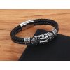 Kožený náramek s ozdobou z nezové oceli - černý/stříbrný