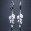 Elegantníí visací náušnice se zirkony Leaf - bílé pozlacení