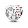 Korálek na náramek Srdce Love Mom - postříbřený