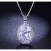 Dámský náhrdelník s oválným krystalovým přívěskem - bílé pozlacení