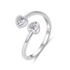 Otevřený prsten se srdcem a zirkony nastavitelný - Stříbro 925