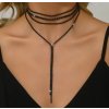 Černý čtyřvrstvý choker náhrdelník s krystaly a střapci