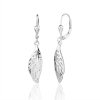 Stříbrné náušnice List s bílými zirkony – klapka