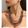 Vintage sada náhrdelníku a náušnic s vícevrstvými skleněnými korálky