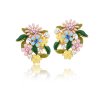 Náušnice s barevnými květy z kolekce Blossom Colibra - pozlacené