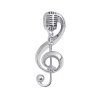 Brož houslový klíč s mikrofonem ve stříbrném tónu