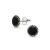 Puzetové náušnice s černým kamenem a zdobeným okrajem - Stříbro 925