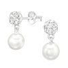 Elegantní stříbrné náušnice s perlou a krystaly - Stříbro 925