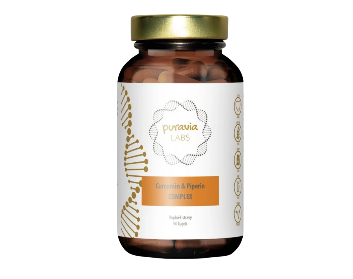 Puravia LABS Kurkumin & piperin komplex, 90 kapslí