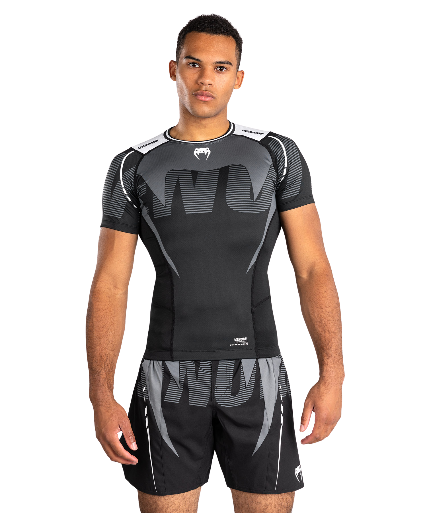 Venum Adrenaline Short Sleeve Rashguard - Black/Silver Grey Velikost: S