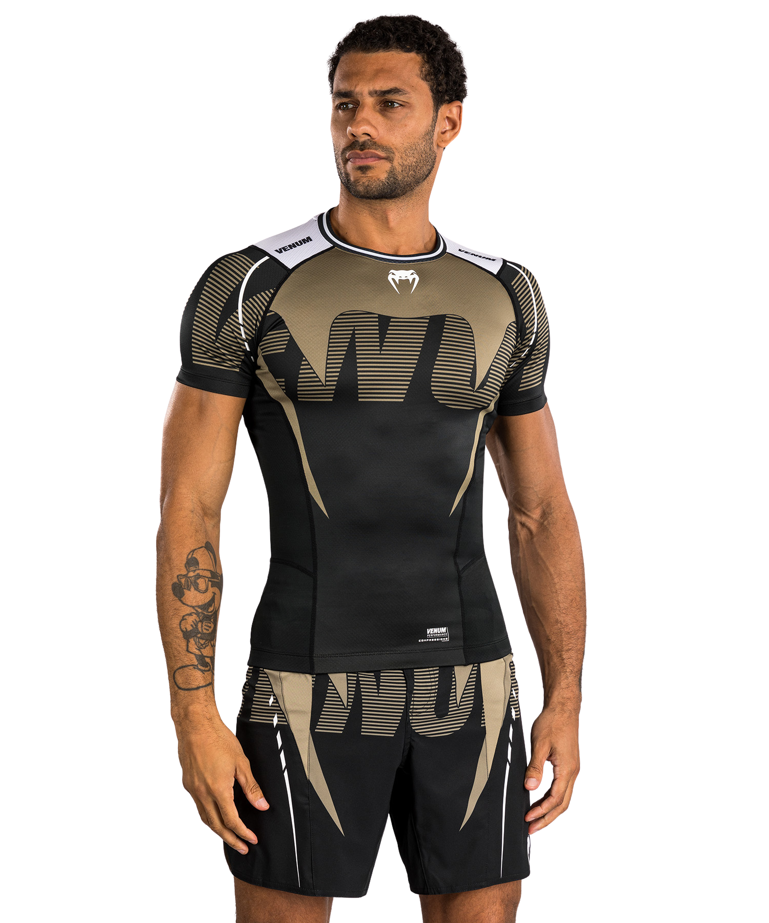 Venum Adrenaline Short Sleeve Rashguard - Black/Sand Velikost: L